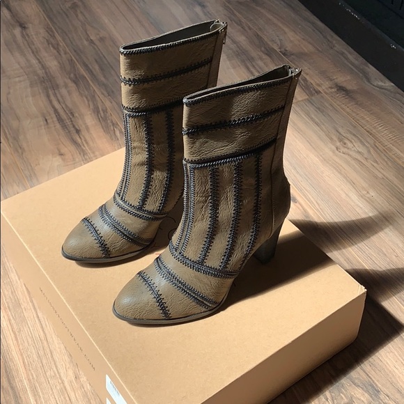 Taupe boots with Black Whipstitch design. - Picture 1 of 6